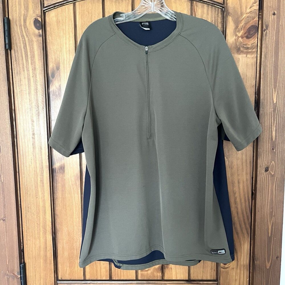 REI Co Op Cycling Jersey Men XL Short Sleeve Half Zip Back Zip Pocket Olive Blue